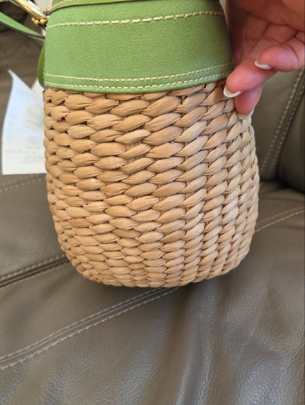 Coach Legacy Woven Straw Basket Tote With Green Trim - Picture 14 of 16